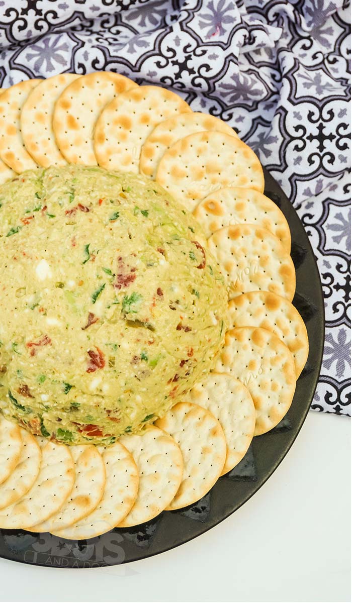 overhead view of a chipotle avocado cheese ball recipe