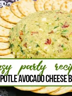 unique cheeseball recipe with text which reads easy party recipe chipotle avocado cheese ball