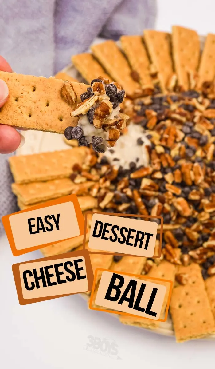 simple dessert idea of cheeseball dessert with text which reads easy dessert cheese ball