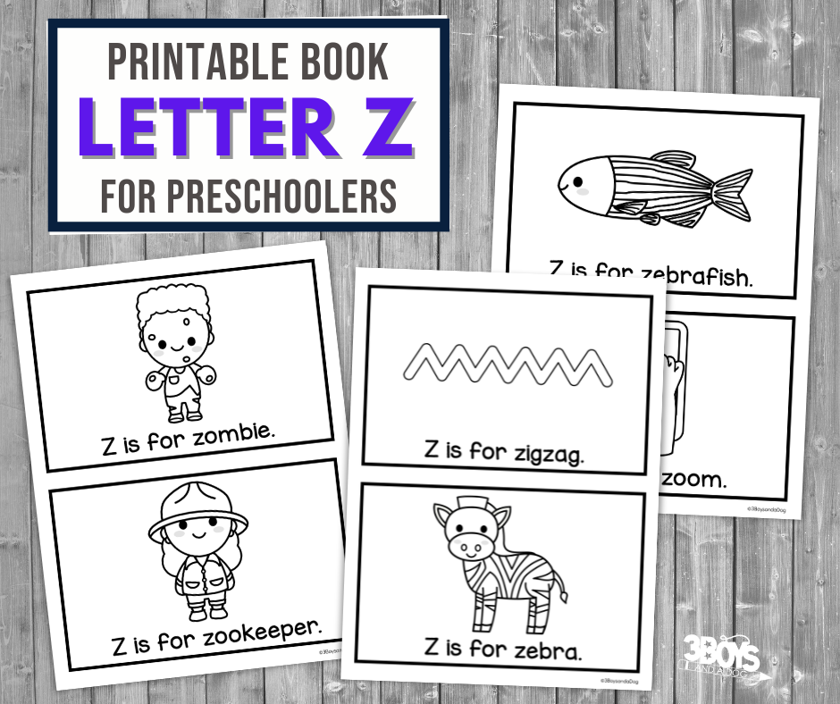 Afdrukbaar Letter Z-boek – 3 jongens en een hond