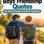 Two boys walking together beneath the words “33 Boys’ Friendship Quotes for Best Friends, Cards & Captions.”