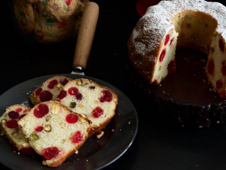 Image for Classic Cherry Pound Cake with Glace Cherries and Pistachios