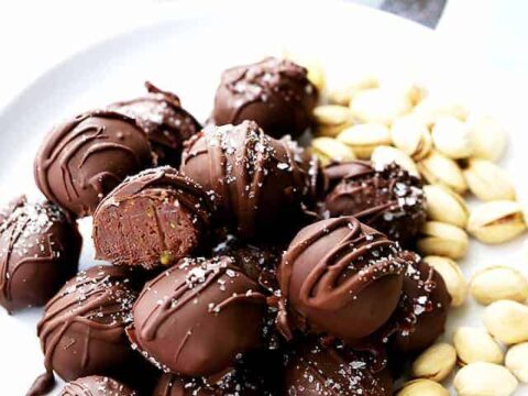 Image for Salted Pistachio Dark Chocolate Truffles Recipe
