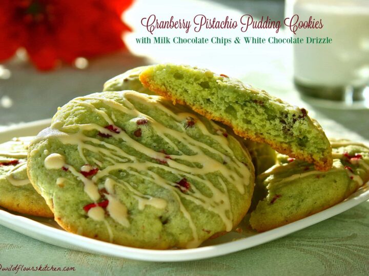 Image for Cranberry Pistachio Pudding Cookies with Milk Chocolate Chips & White Chocolate Drizzle