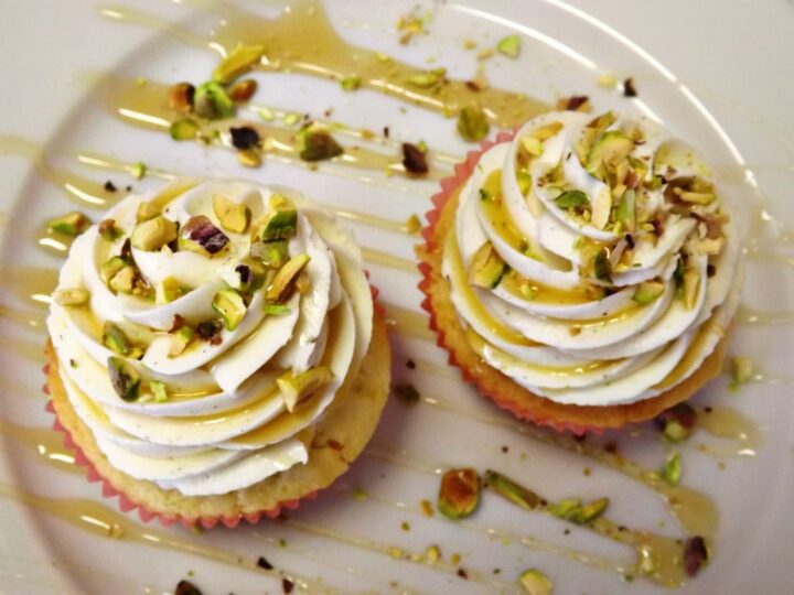 Image for White Chocolate Cupcakes With Honey Pistachio Frosting