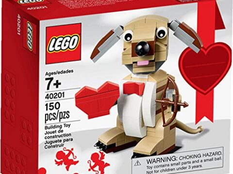 LEGO set box featuring a Cupid-themed dog with a bow and arrow next to a red heart. The set is recommended for ages 7 and up and includes 150 pieces.