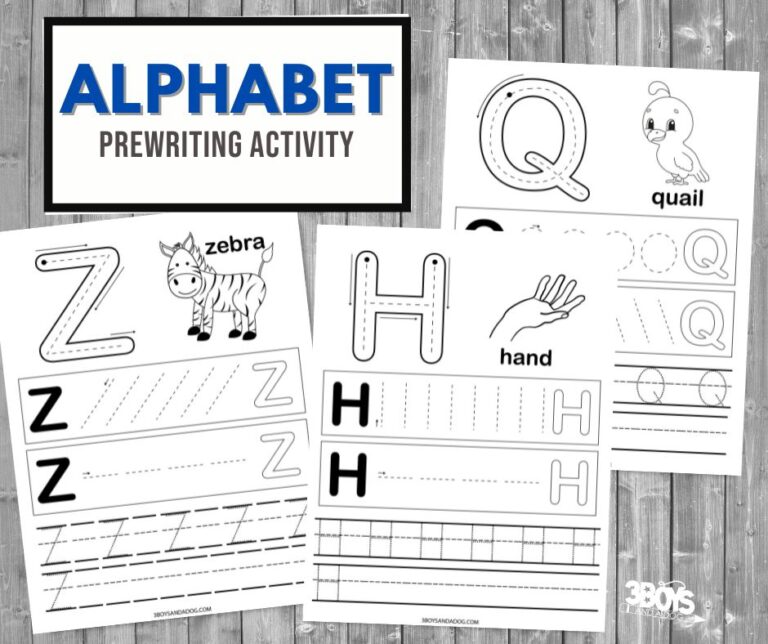 Alphabet Prewriting Worksheets - 3 Boys and a Dog