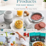 Pinterest-style collage of the best Pampered Chef products for everyday kitchens, including Measuring Cups, Ice Cream Scoop, Powdered Sugar Shaker, Brownie Pan, and Stone Bar Pan.