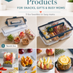 Pinterest-style collage of the best Pampered Chef products for everyday kitchens, including Measuring Cups, Ice Cream Scoop, Powdered Sugar Shaker, Brownie Pan, and Stone Bar Pan.