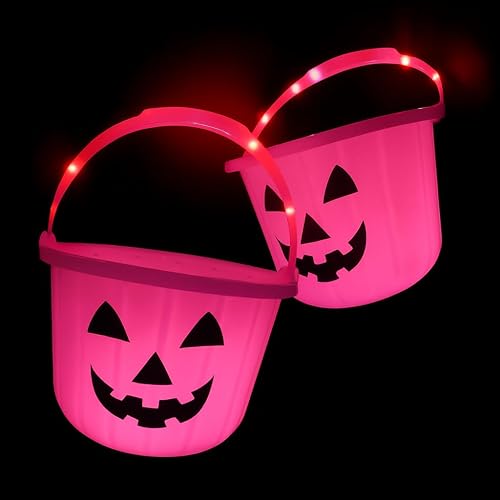 Pink Light Up Pumpkin Buckets, 2 Pack