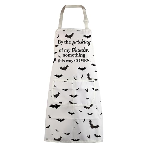 White Halloween Apron with Black Bats