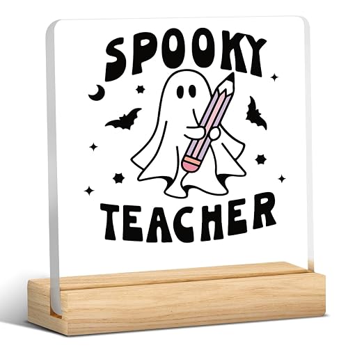 Spooky Teacher Wooden Desk Sign