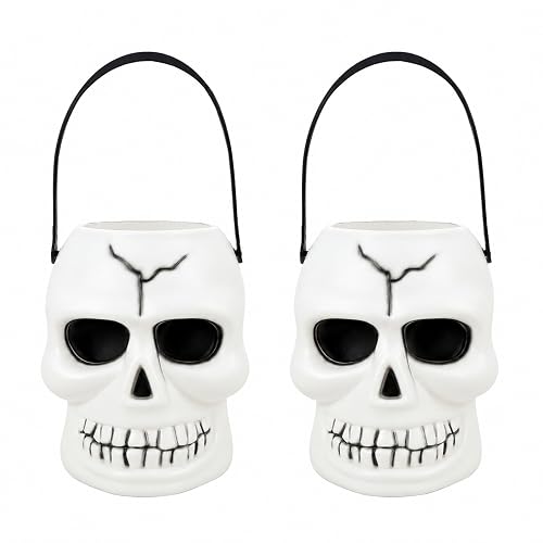 Plastic Skull Candy Buckets, 2 Pack