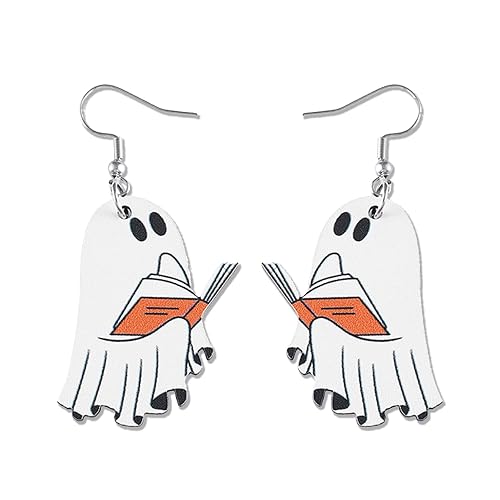 Wooden Ghost and Book Earrings