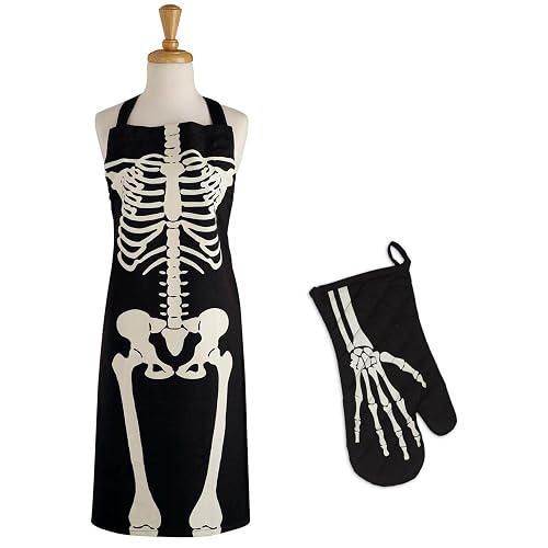 Skeleton Apron and Oven Mitt Set
