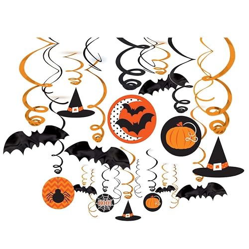 Witch Hat and Bat Hanging Swirls