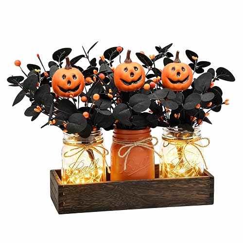Lighted Pumpkin Mason Jar Centerpiece