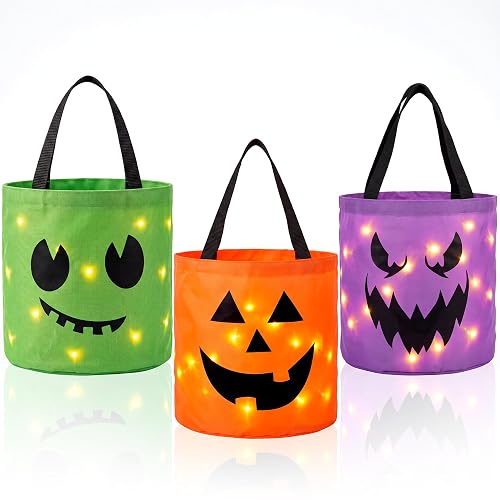 JOYIN Light Up Pumpkin Buckets, 3 Pack