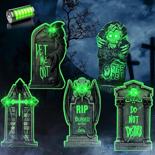 LED Graveyard Tombstones, 5 Pack