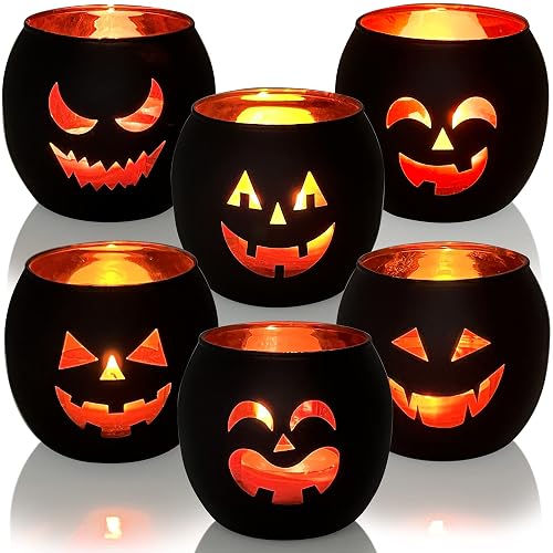 Jack O Lantern Glass Votives, Set of 6
