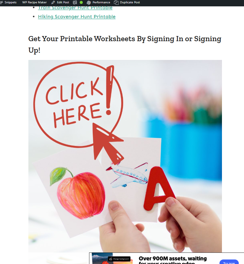 screenshot of the printable click area