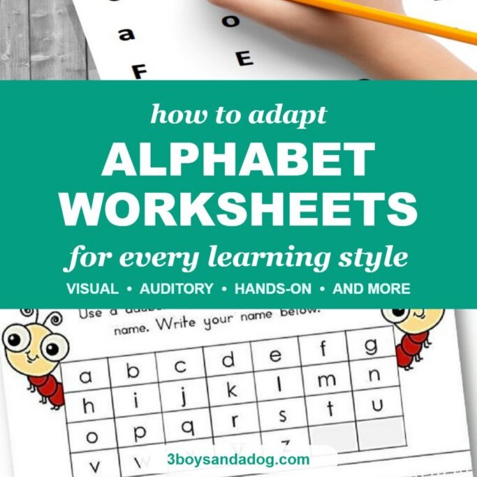 How to adapt alphabet worksheets for every learning style, with a child coloring a find the letter worksheet