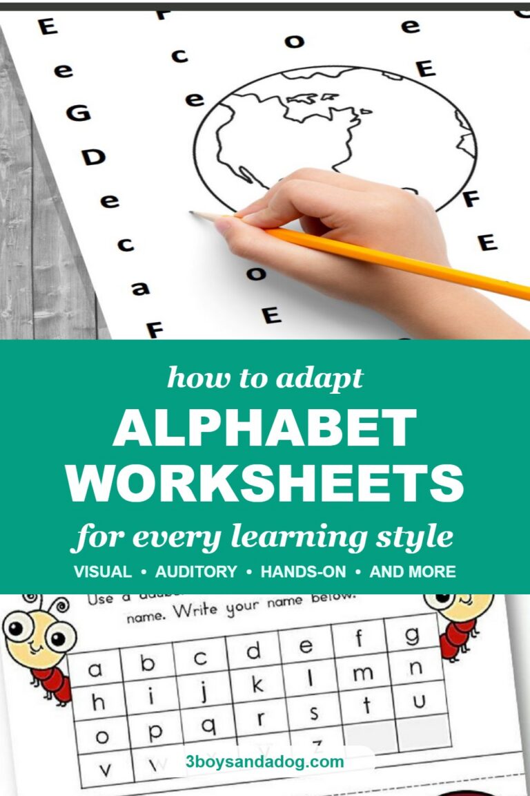 How to adapt alphabet worksheets for every learning style, with a child coloring a find the letter worksheet