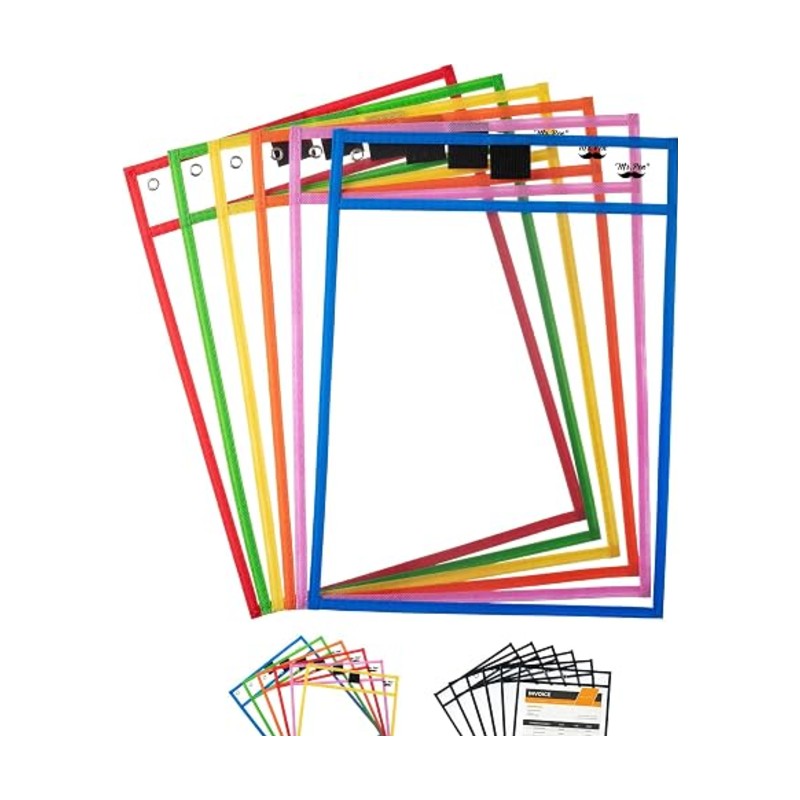 Colorful reusable dry-erase pocket sleeves