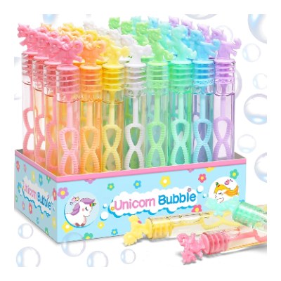 Unicorn mini bubble wand party favors in gift boxes