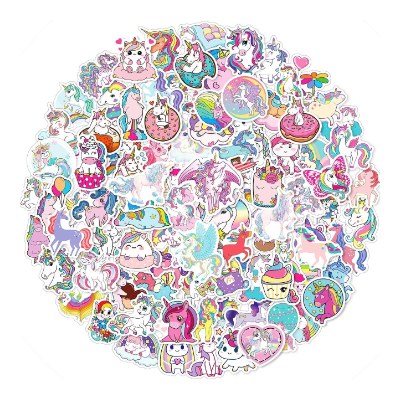 Pack of colorful unicorn vinyl stickers