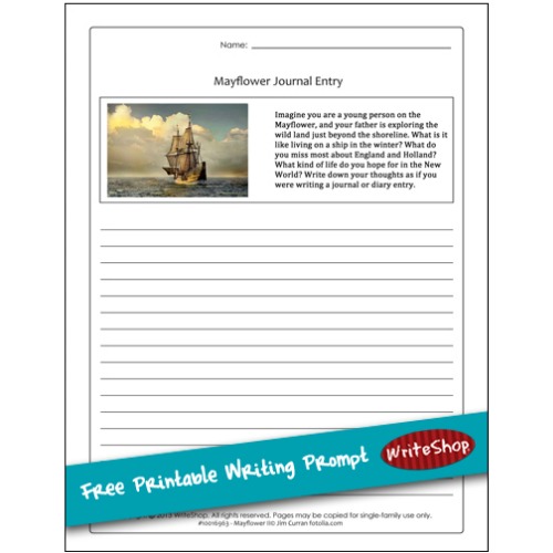 Mayflower journal writing prompt printable