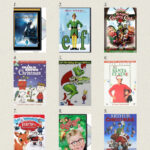 Nine of fifteen Christmas movie DVD covers for kids, including The Polar Express, Elf, The Muppet Christmas Carol and Rudolph