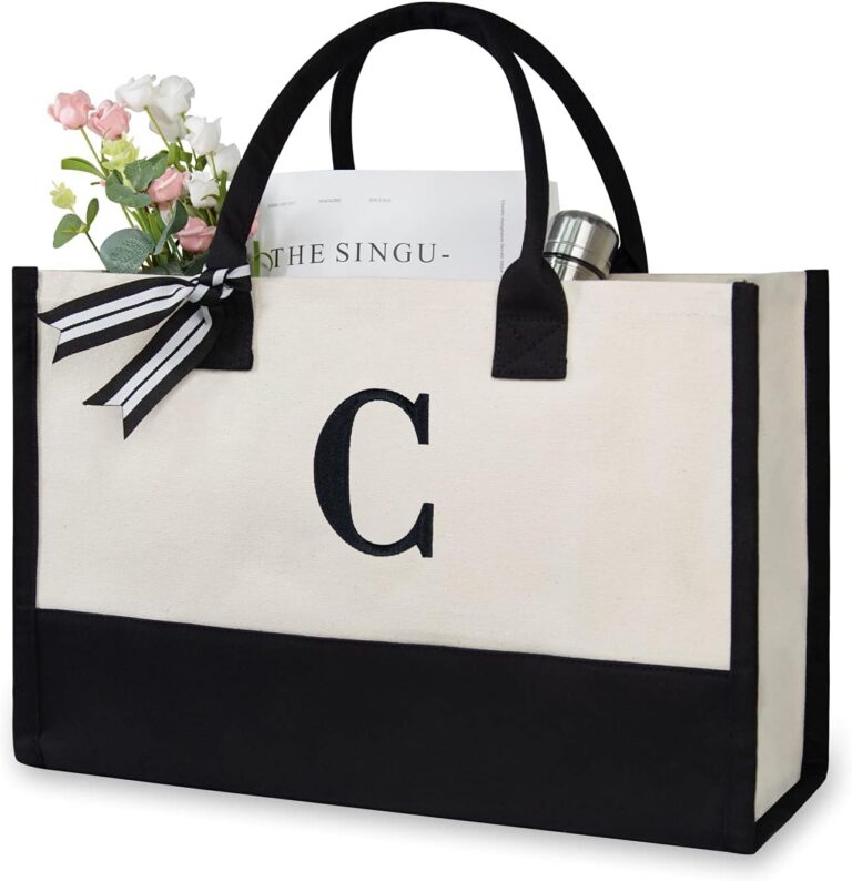 Canvas tote with an embroidered initial