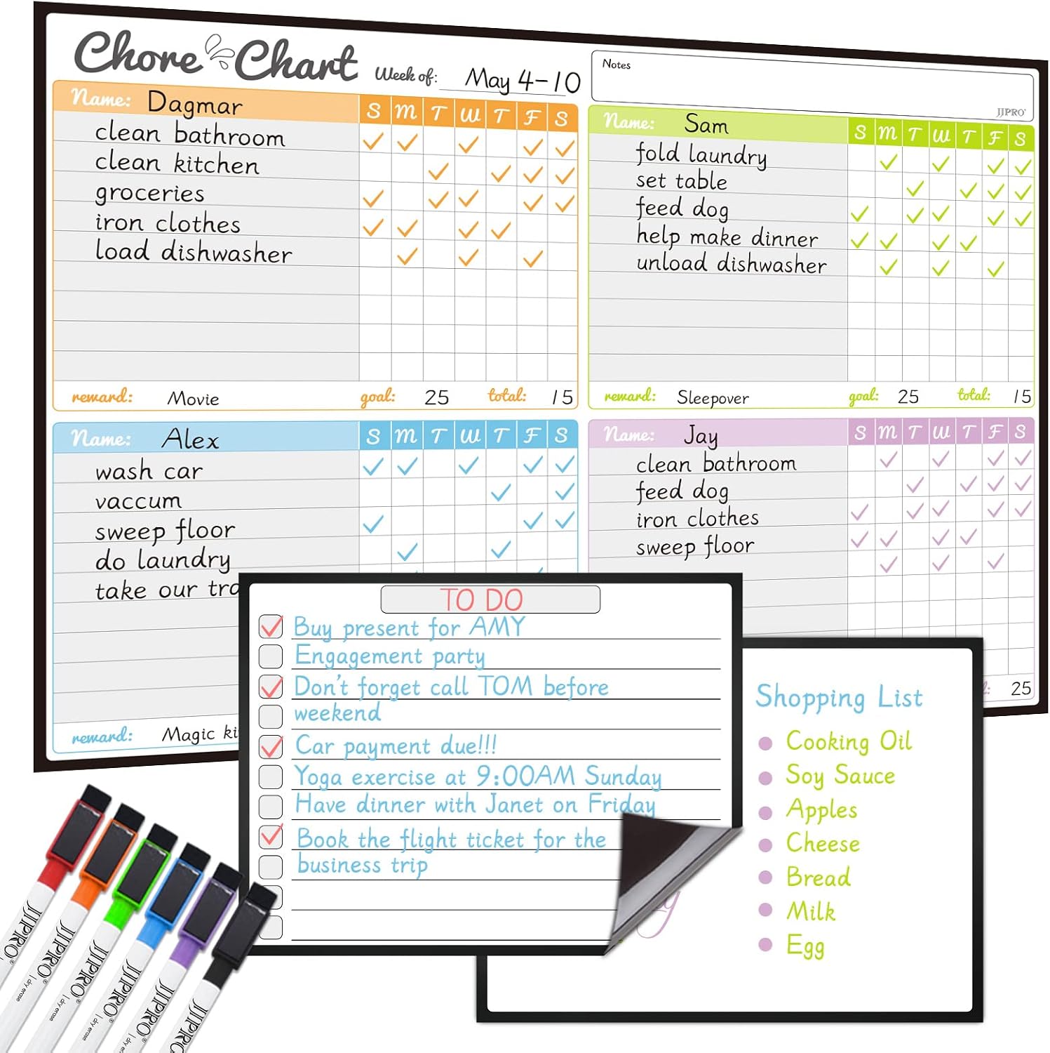 Magnetic dry erase chore chart set