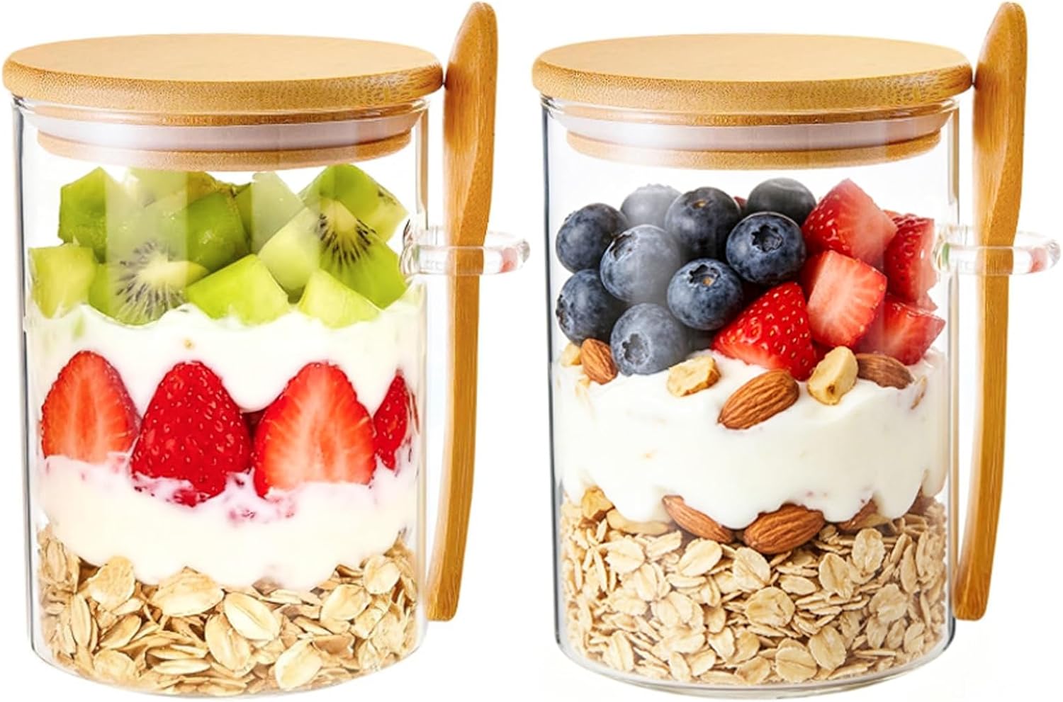 Overnight oats jars with lids and spoons
