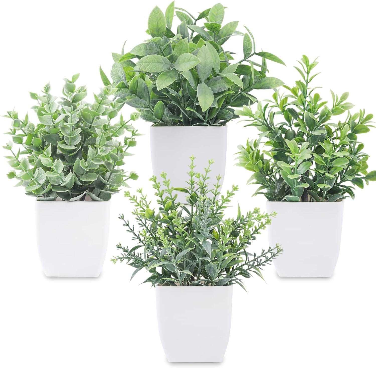 Mini faux potted plants, set of 4