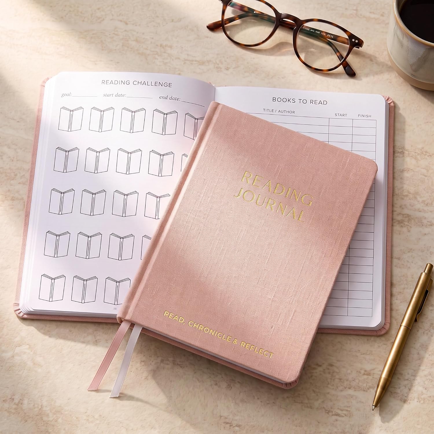 Linen cover reading journal for book lovers