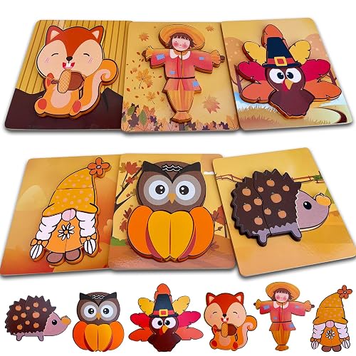 Fall wooden puzzles for toddlers six pack