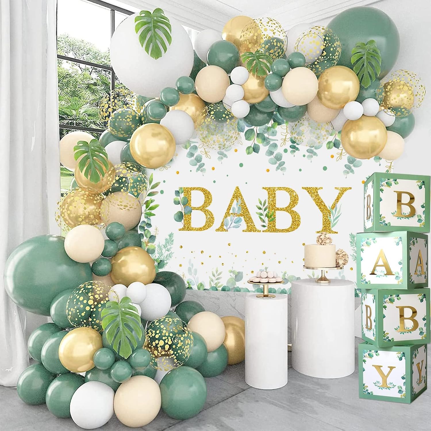 Sage green baby shower decorations