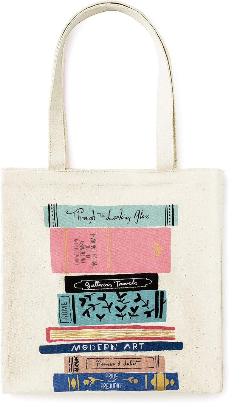 Kate Spade canvas tote bag with a stack of books print