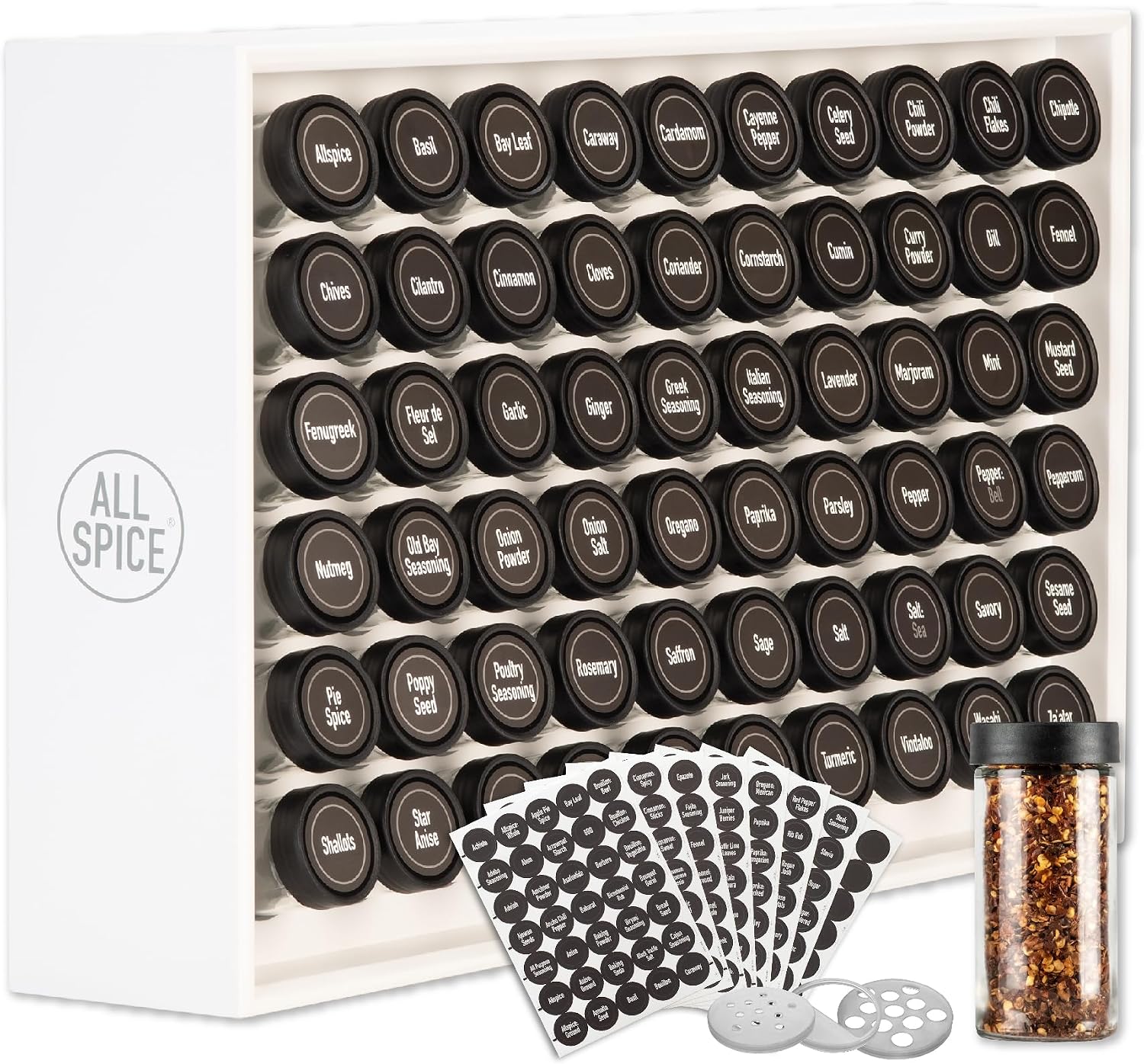 Wood spice rack organizer with labels
