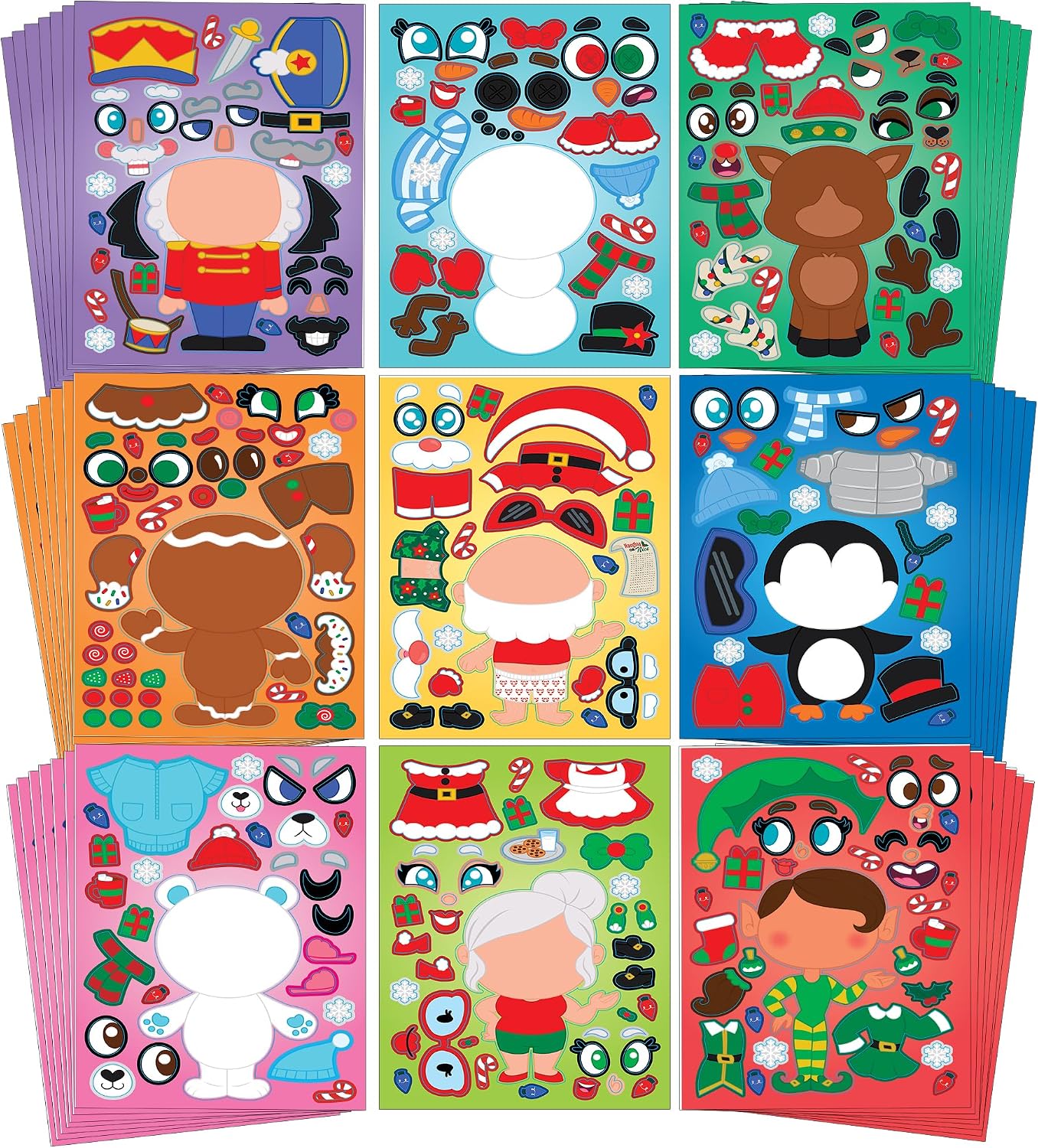 Christmas make a face sticker sheets