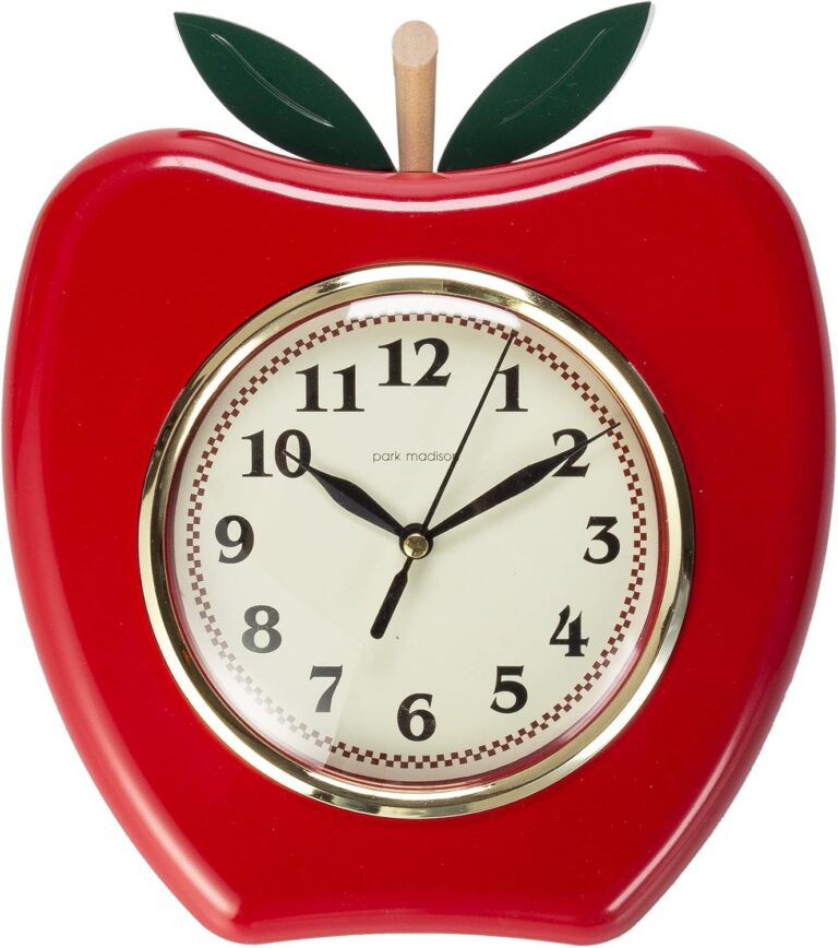 Red 3D apple-shaped wall clock with large black numbers