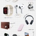 His Apple Wishlist pin with handwritten labels for Apple Watch SE 3, AirPods 5, AirTag holder, AirPods Max 2, AirTag wallet, a power bank, a 3-in-1 charger, Magic Mouse and a laptop stand