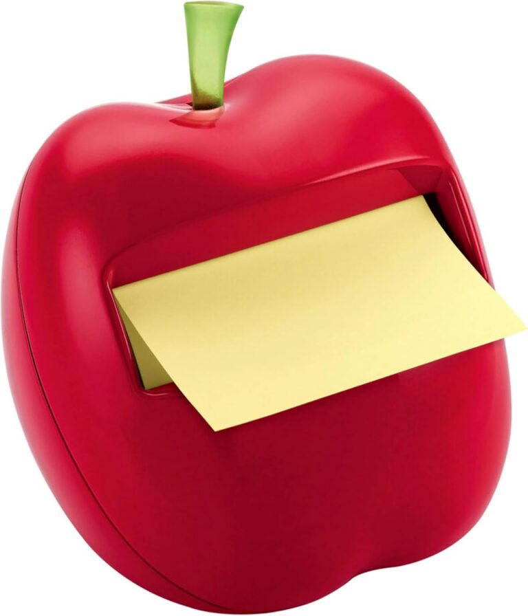 Apple-shaped Post-it pop-up note dispenser with yellow sticky notes