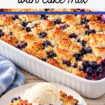 Blueberry cobbler with cake mix, served with ice cream