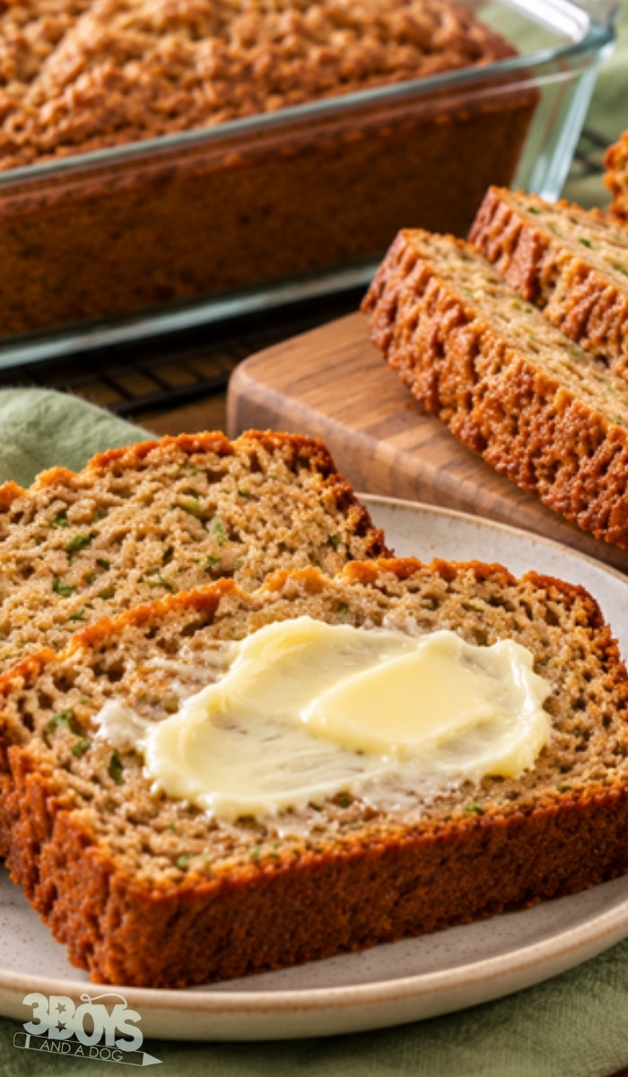 Zucchini bread slices with butter