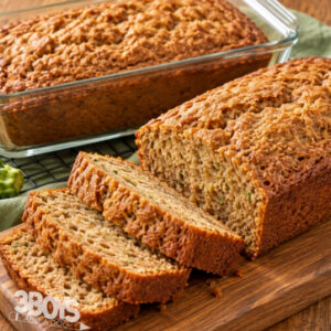 Sliced cake mix zucchini bread on a wooden board