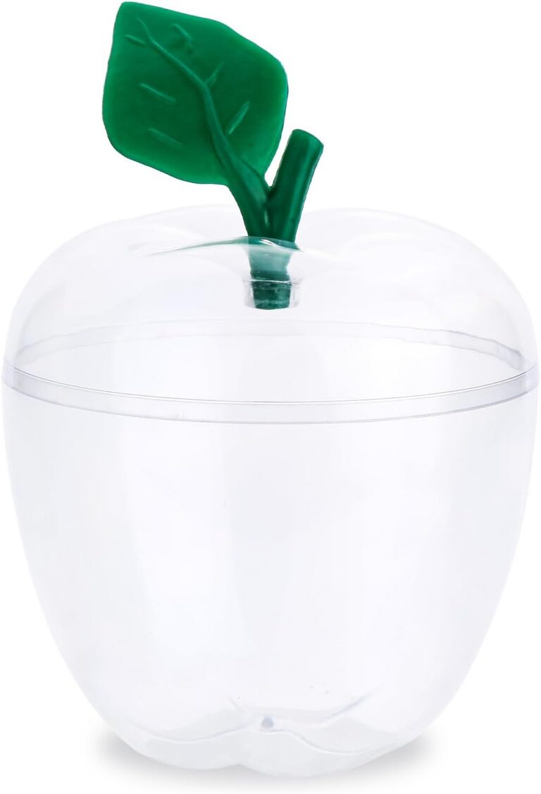 Large clear plastic apple-shaped container jar with a green lid