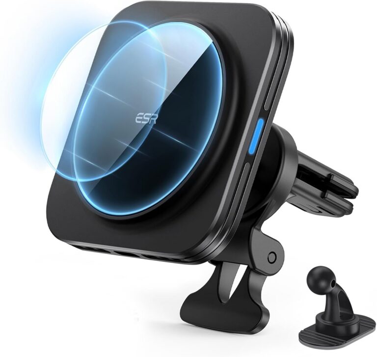 ESR MagSafe car vent mount charger holding an iPhone